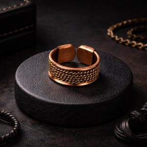 Magnetische koperen ring van puur koper, verstelbare ringen voor dames en heren, magnetische ring met sterke magneten, voor moeder, echtgenote, dochter, vrouwendag, verjaardagscadeau (retro stijl