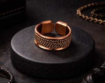 Handcrafted Copper Ring for Men, Adjustable Rustic Band, Minimal Artisan Jewelry