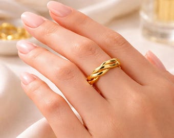 Gold Plated Twisted Ring – Minimalist Braided Band, Elegant Everyday Jewelry
