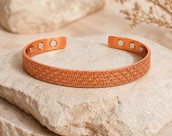 Handcrafted Copper Cuff Bracelet, Embossed Texture, Adjustable Boho Jewelry