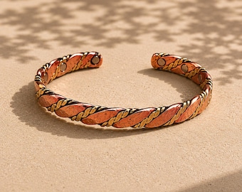 Handmade Twisted Copper Cuff Bracelet, Boho Minimalist Unisex Cuff
