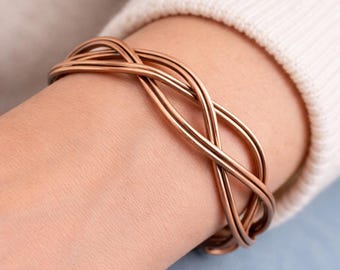 Handmade Copper Cuff Bracelet for Women – Adjustable Wire Wrap Bangle – Minimalist Jewelry Gift