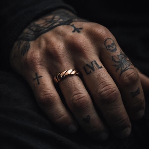Anillo de cobre hecho a mano para hombre, banda de cobre rústica ajustable, regalo de joyería minimalista artesanal