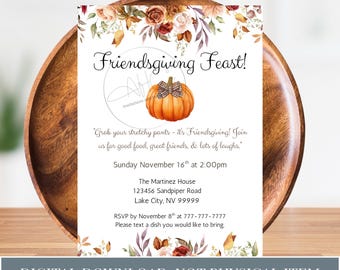 Friendsgiving Invitation Template – Editable 5x7 & Digital EVITE – Instant Download – Thanksgiving Party, Friendsgiving Feast