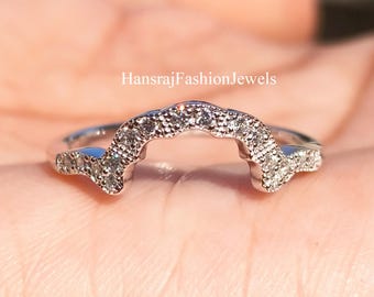 Vintage Milgrain Contour Wedding Bands Women, Unique Deep Curve Stacking Ring With Moissanite