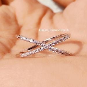 925 Sterling Silver Crossover Statement Ring, Criss Cross Moissanite Rings For Women, Double Row Intertwined Ring