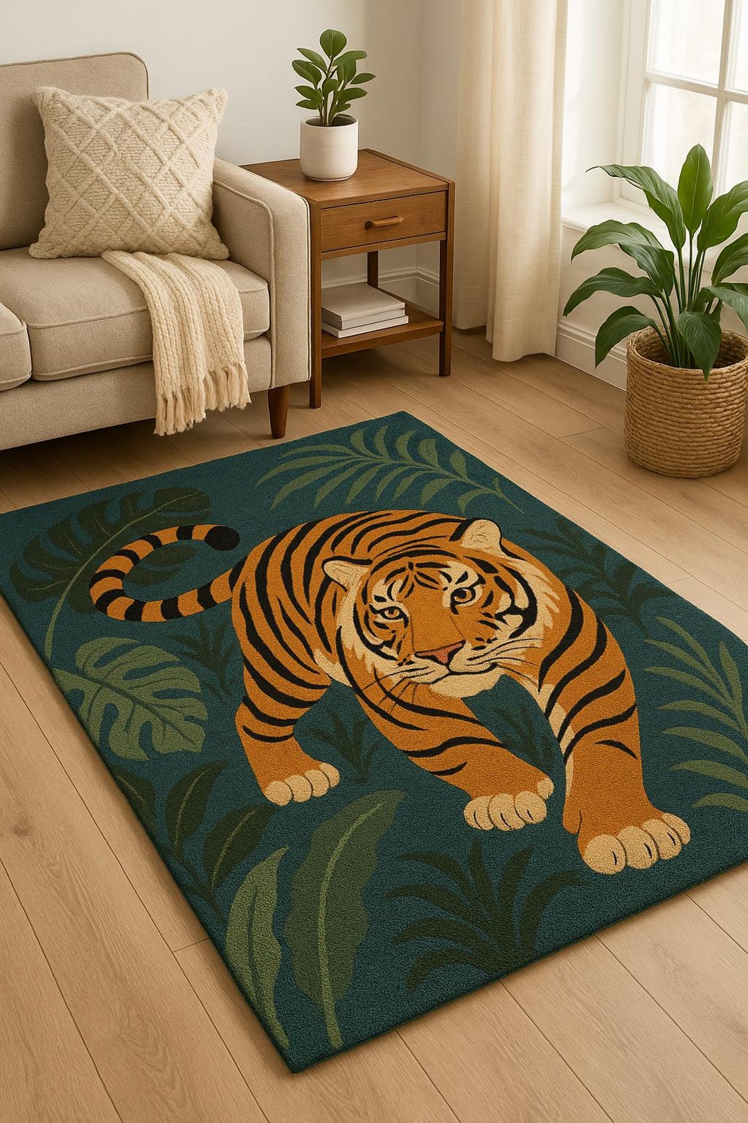 Jungle Tiger Rug: Bold Safari Animal Print Area Rug - Etsy