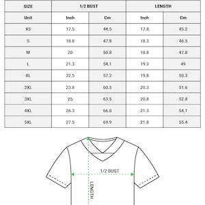May include: A chart detailing the measurements of an AOP mesh crop top football jersey. The chart includes sizes XS to 5XL, with measurements in inches and centimeters for the bust and length. A diagram of the jersey is also included.