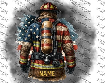 Firefighter American Flag PNG: Patriotic Hero Digital Download