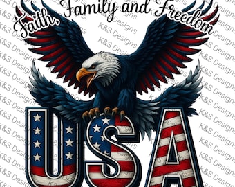 Faith, Family, Freedom USA Eagle Printable | Patriotic Wall Art Digital Download