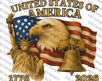 America 250th Anniversary Art: Patriot Eagle, Statue of Liberty (Digital Download, PDF, JPEG, PNG)