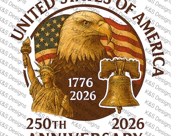 Patriotiska USA:s 250-årsjubileumskonst: Vithövdad havsörn, Frihetsklocka (digital nedladdning)