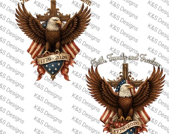 Patriotic Christian Wall Art • Faith Family Freedom Eagle Print • 1776‑2026 USA Semiquincentennial Decor