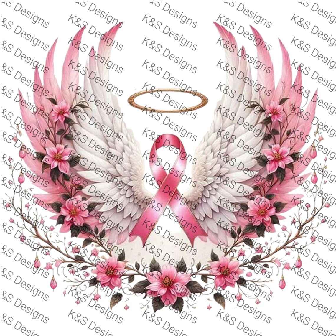Pink Ribbon Angel Wings PNG Bundle: Breast Cancer Awareness (digital ...