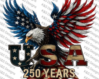 Patriotisk vithövdad örn USA 250 år konst: Amerikansk flagga utskrivbar (digital nedladdning)