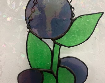 Attrape-soleil rose féerique en vitrail fait main, violet irisé et vert