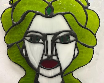 Attrape-soleil en vitrail fait main : Méduse, vert et blanc