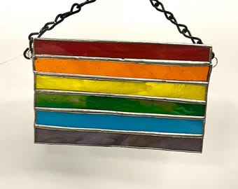 Drapeau de la fierté arc-en-ciel attrape-soleil – Décoration de fenêtre LGBTQ+ – Cadeau en verre fait main