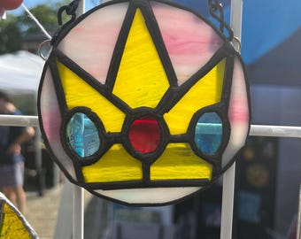 Attrape-soleil en forme de couronne en vitrail : décoration de fenêtre faite main de style Tiffany