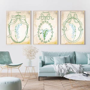 5 pósters vintage inspiradores,digital instantánea,imprimible,decoración de pared  con muguetes,palabras raras, wall decor lilyof the valley