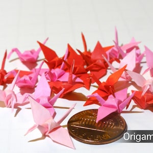 1 inch solid color cranes (25 pieces in 5 colors, shades of red-pink)