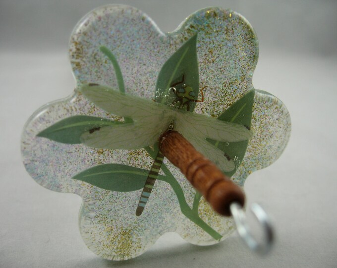 Flower Shaped Resin Drop Spindle Dragonfly on a Leaf Etsy