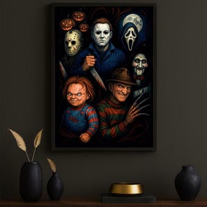 Horror Villains Wall Art Print - Digital Download | Scary Movie Icons | Freddy, Michael Myers, Chucky & More | Printable Horror Artwork