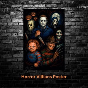 Horror Movie Villains Poster Art Print | Chucky, Michael Myers, Freddy Krueger, Ghostface, Jason & Jigsaw | Halloween Wall Decor
