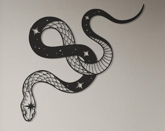Kunst aan de muur slang, decor metalen slang, gotische mystieke muur hangen, bord hemelslang, black metal artwork, Witchy boho huiscadeau