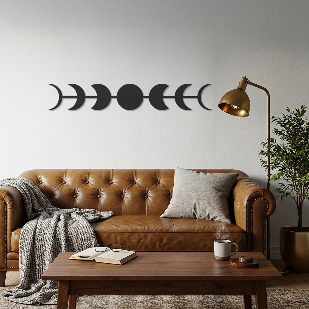 Moon Phases Metal Wall Art – Minimal Horizontal Lunar Cycle Decor for ...
