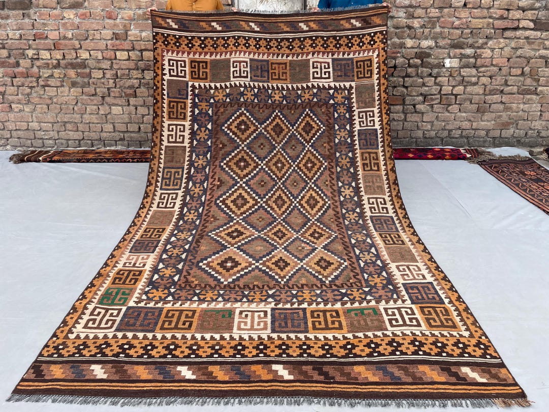 6x10 Ft Vintage Brown Kilim Rug, Handwoven Wool Flat Weave Rug ...