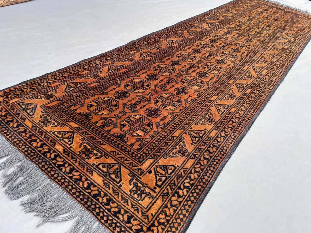 10 Ft Afghan Brown Runner Rug, Antique Terracotta Floral Rug, Hand ...