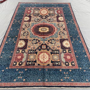 6 x 9 modern blauw Turks tapijt, handgeknoopt tapijt van mumlukwol, boho tapijt, oosters tribal tapijt, groot boho tapijt voor decoratie woonkamer en slaapkamer