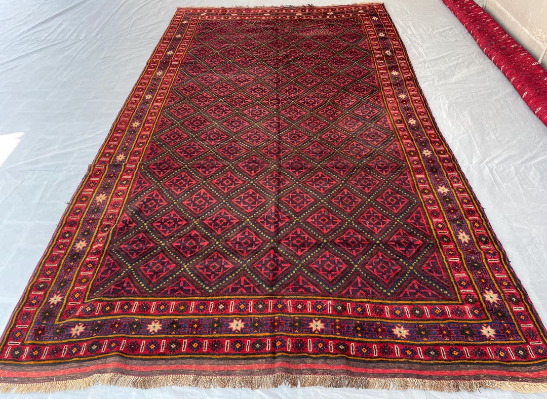 Large Antique Rug 1940s Large Antique Rug, 7x11 Handmade Natural Wool Rug, Tribal Vintage ...
