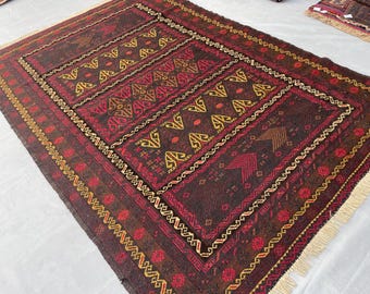 ヴィンテージ ムシュワニ ラグ：5x4 アフガニスタン トライバル 幾何学