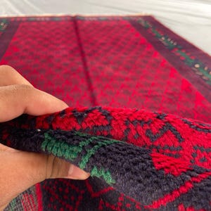 4x6 Vintage Red And Navy Geometric rug- Handmade Wool Area Rug- Oriental Floor Carpet-Living room Rug And Bed room decor.