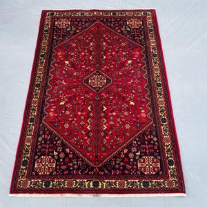 3x5 Red Tribal Persian Rug - Handmade Kashan Area Carpet, Soft Pile Antique 3x5 Persian Style With Floral Rug Design | Boho Living Room Rug,
