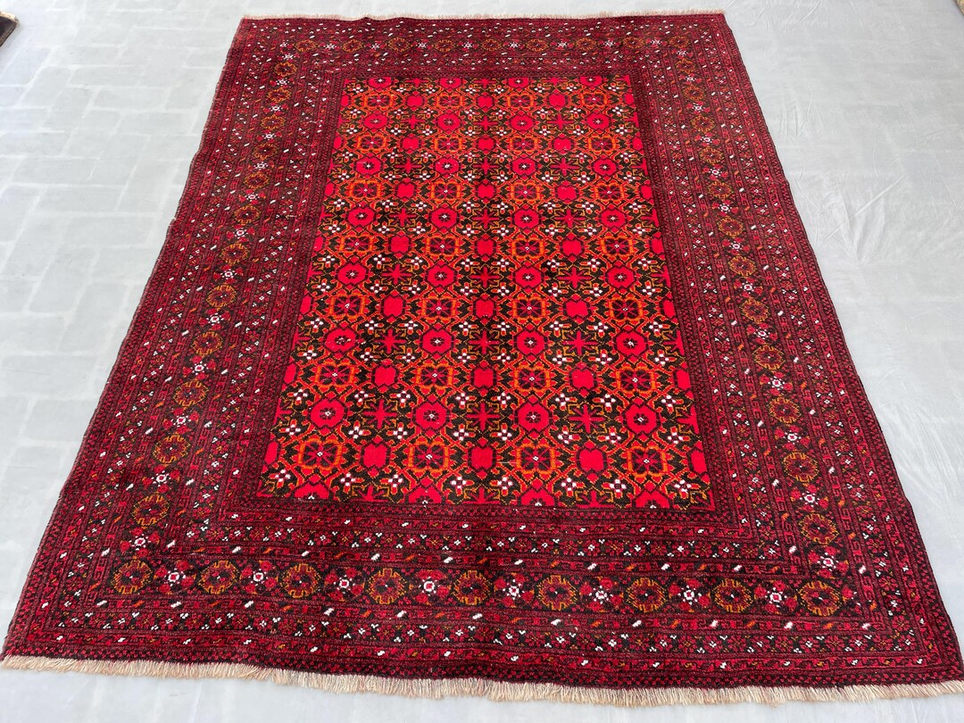 1960s Antique Rug 7x9 Terracotta Red Vintage Rug, Handmade Low Pile ...