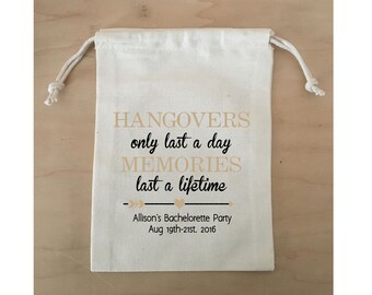 Hangover kit Bag, Bachelorette Favor Bag, Favor Bag for Bachelorette Party, Small Drawstring Bag, Drawstring Favor Bag, Gold