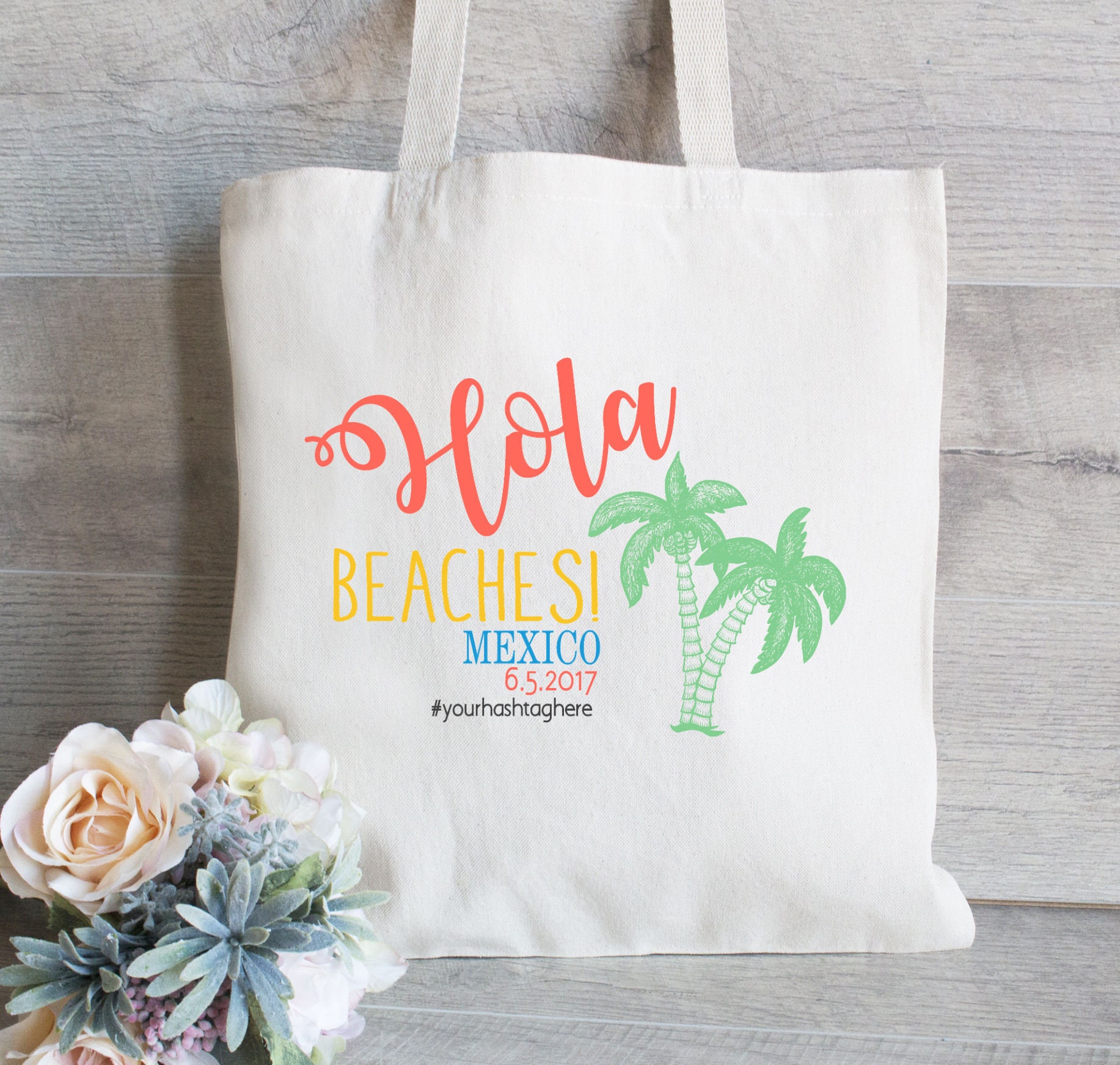 Hola Beaches Bachelorette Party Canvas Tote Bag Beach Tote | Etsy