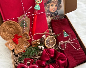 Set de regalo navideño estético, acogedor regalo navideño para mamás, adolescentes y familias, regalo navideño de jengibre, bonito regalo rojo, ideal para rellenar las medias navideñas.