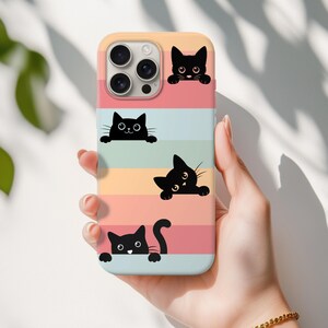 Cute Retro Cat iPhone Case, Cat Lover iPhone Cover, Cute and Funny Phone Case, Cool Black Cat Phone Case, Magnetic Phone Case for iPhone