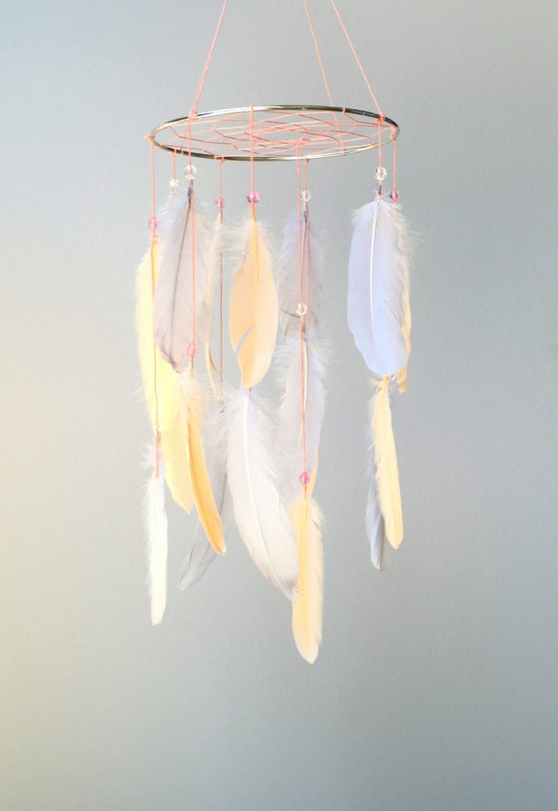 Feather Mobile Baby Mobile Dream Catcher Mobile Peach and Etsy