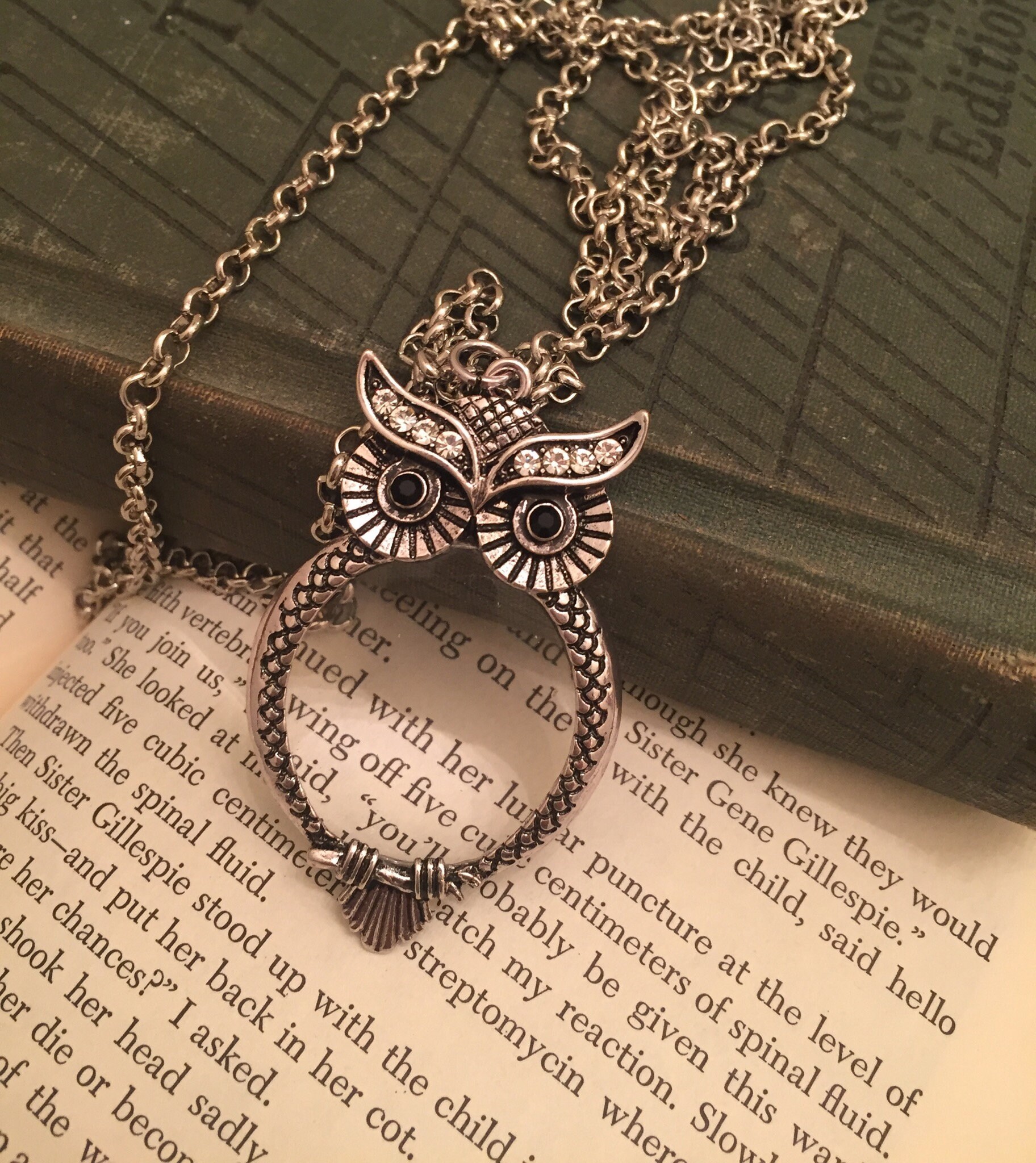 Vintage Inspired Owl Magnifying Glass Pendant