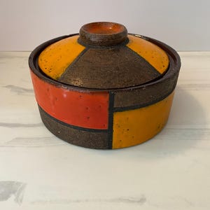 Vintage Aldo Londi for Bitossi Mondrian Lidded Box, Italian Art Pottery, Mid Century Modern Ceramic Geometric Stoneware, Made in Italy