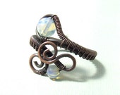 Opalite copper ring, glass fantasy rustic jewelry, snow white jewelry, gift for her