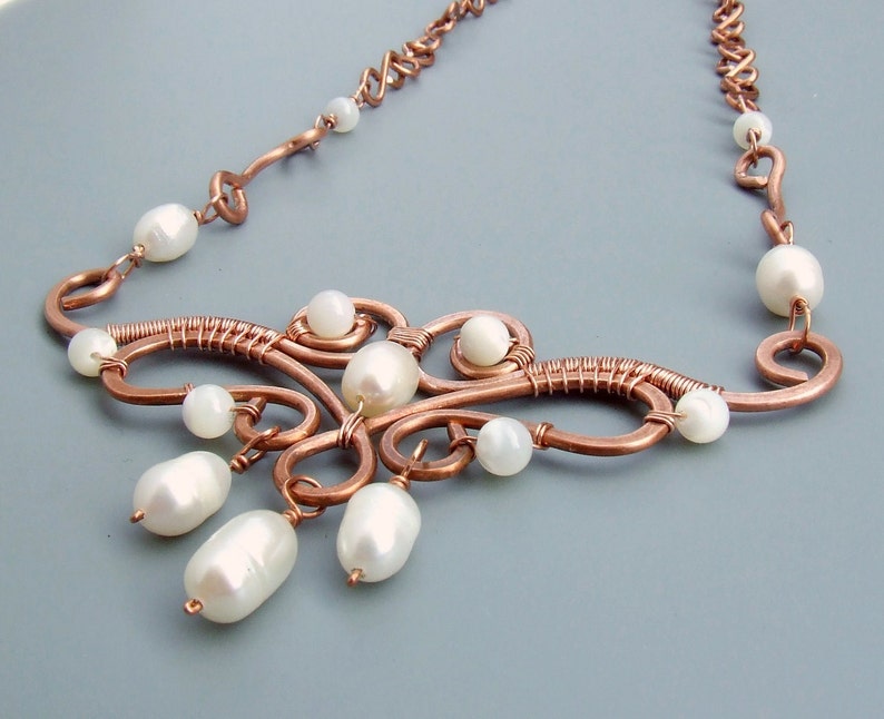 Pearl June Birthstone Necklace Copper Anniversary Gift Etsy