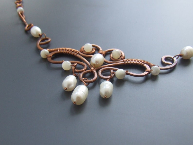 Pearl June Birthstone Necklace Copper Anniversary Gift Etsy