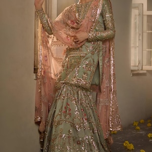 Pakistani Sparkling Indian Gharara Suit for Women USA, Georgette Fully Stitched Sequin Embroidered Ethnic Readymade Wedding Wear