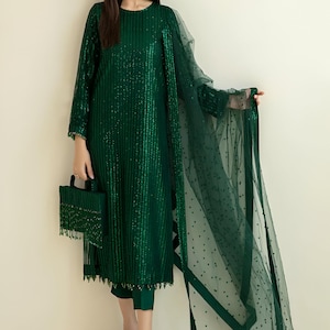 New Designer Embroidered Kurta  set 3 Pc Salwar Kameez Readymade Bollywood Inspired Designer Wear, Stylish Kurta Trousser Suit for Eid